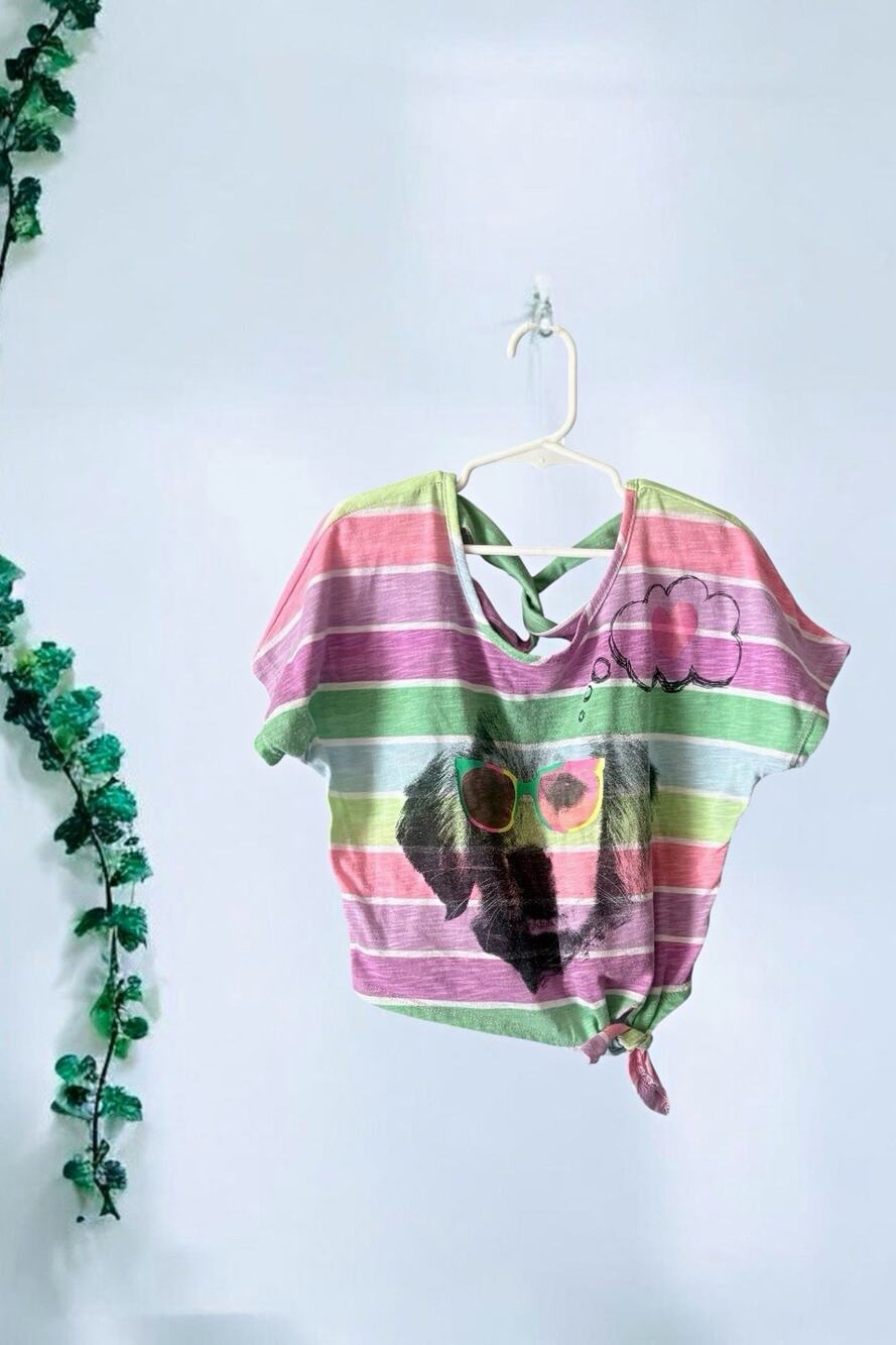 Self Esteem Dog Striped Knit Tie Hem Crop Top Size S